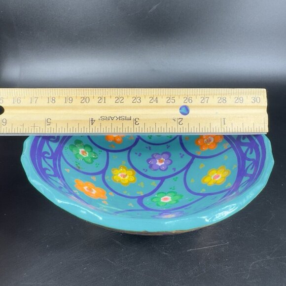 Hand Painted Mexican Pottery Footed Salsa Dish Trinket Dish Holder Vintage Decor - Picture 3 of 10